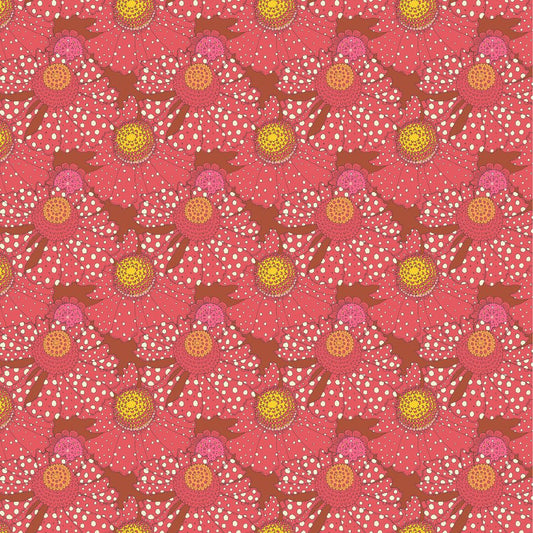 Sunshine - Polka Flower- Crimson - Yardage
