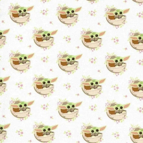 The Mandalorian Child Ditsy Floral White Yardage