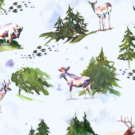 Wild & Wonderful Wherever I May Roam Snow Flurry Digiprint Fabric