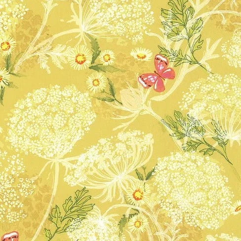 Wild Blossoms Queen Anne's Lace Maize Yardage