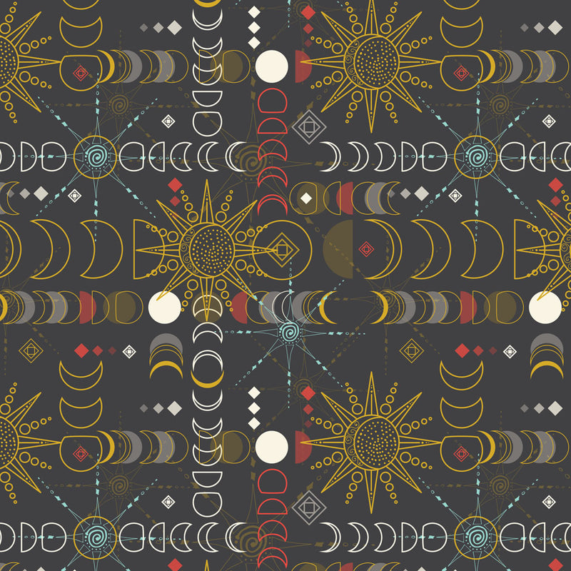 Mystical Sunshine Digital Equinox Dark Gray Fabric