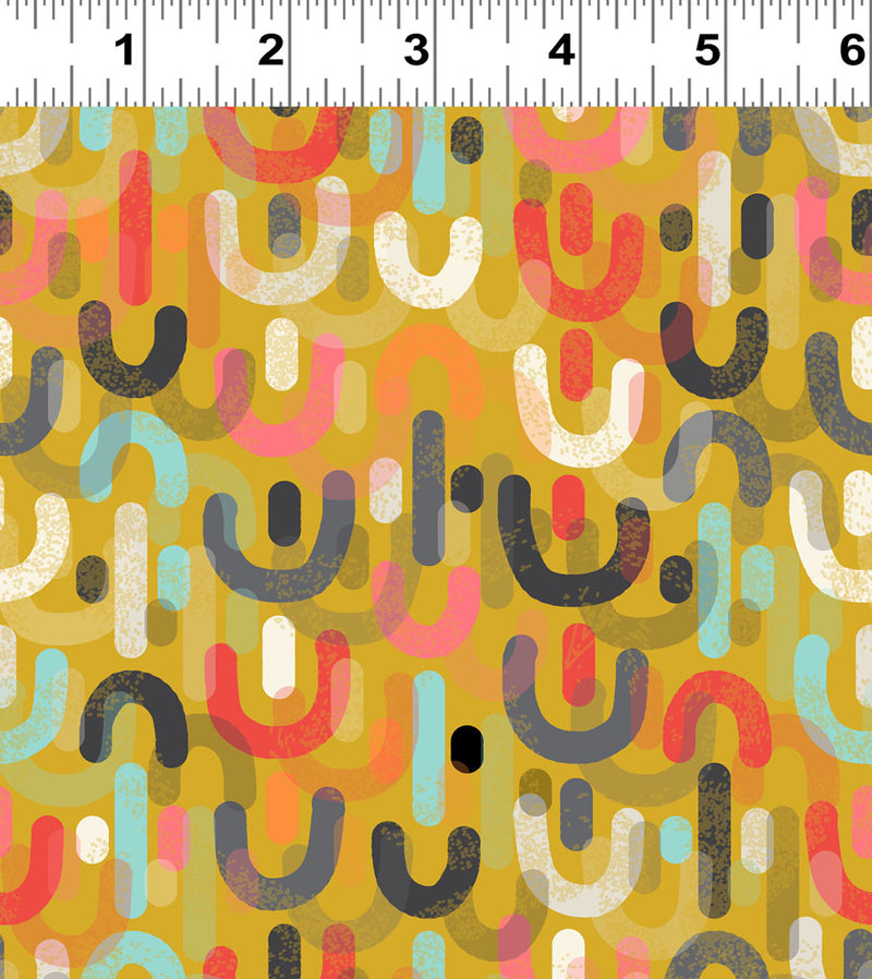 Mystical Sunshine Digital Lunar Curves Gold Fabric