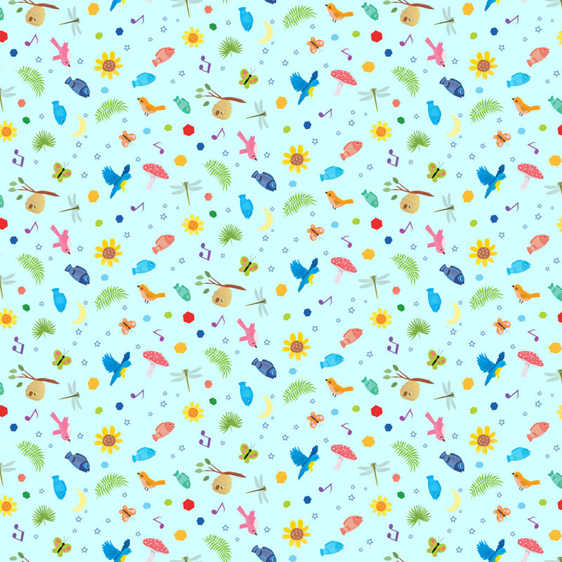 Animal Kingdom Digital Mini Motifs Light Blue Fabric