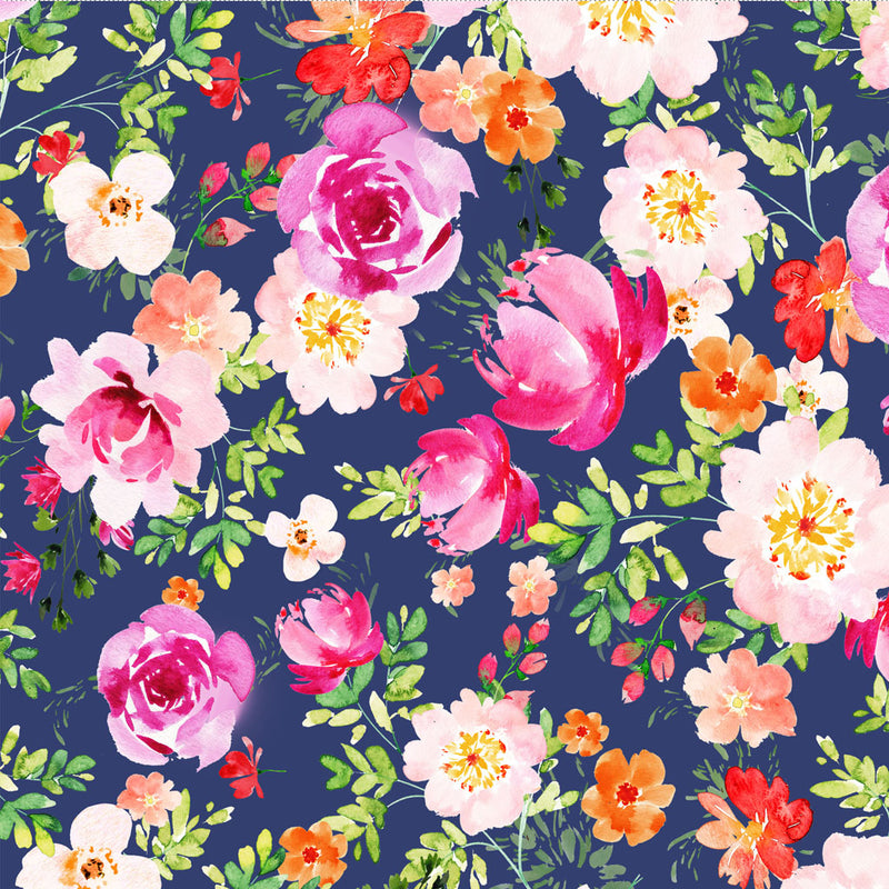 Flourish Digital Rose Garden Light Navy Fabric