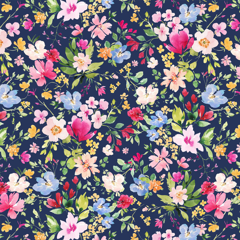 Flourish Digital Packed Floral Navy Blue Fabric