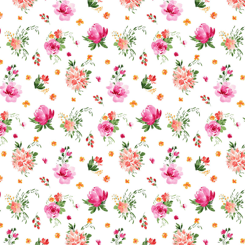 Flourish Tossed Floral White Yardage