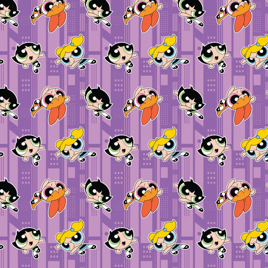 Powerpuff Girls Fighting Crime Purple Yardage