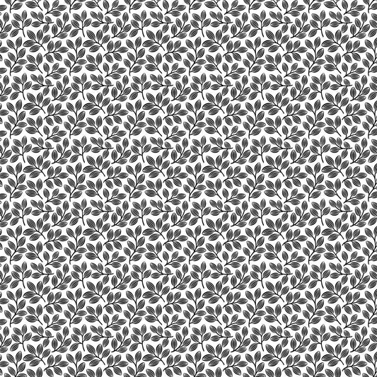 Simply Neutral 2 Small Leaf Toss White Black Yardage
