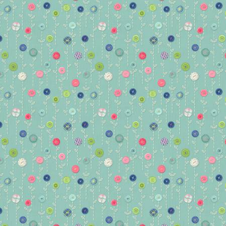Sew Little Time Button Flowers Teal Yardage