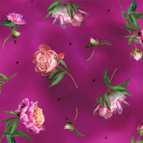 Peony Romance Small Tossed Peonies Pink Yardage