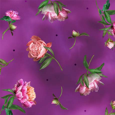 Peony Romance Small Tossed Peonies Purple Yardage