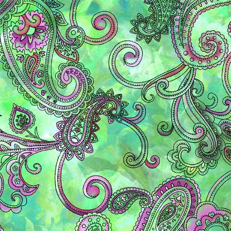 Peony Romance Paisley Green Yardage
