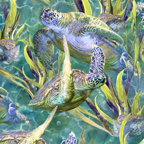 Turtle Odyssey Sea Turtles Turquoise Yardage