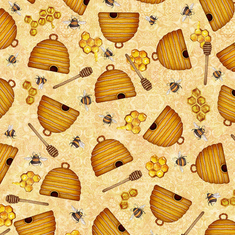 Sweet As Honey Beehives Brown Yardage