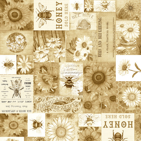 Sweet As Honey Bee and Floral Patch Brown Yardage