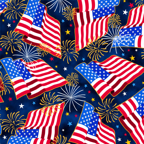 Proud & True Flags and Fireworks Indigo Yardage
