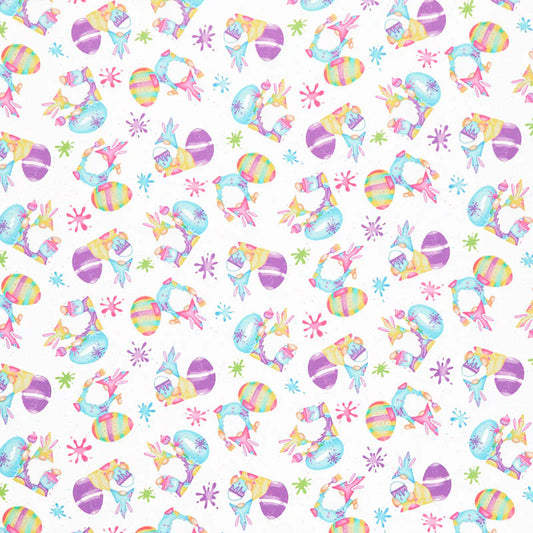 Hoppy Easter Gnomies Paint Splatter and Eggs Yardage