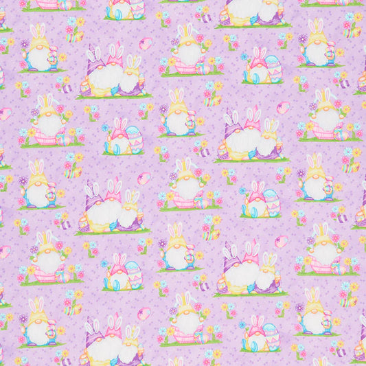 Hoppy Easter Gnomies Easter Scenic Lavender Yardage