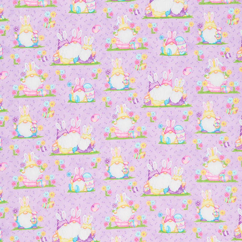 Hoppy Easter Gnomies Easter Scenic Lavender Yardage