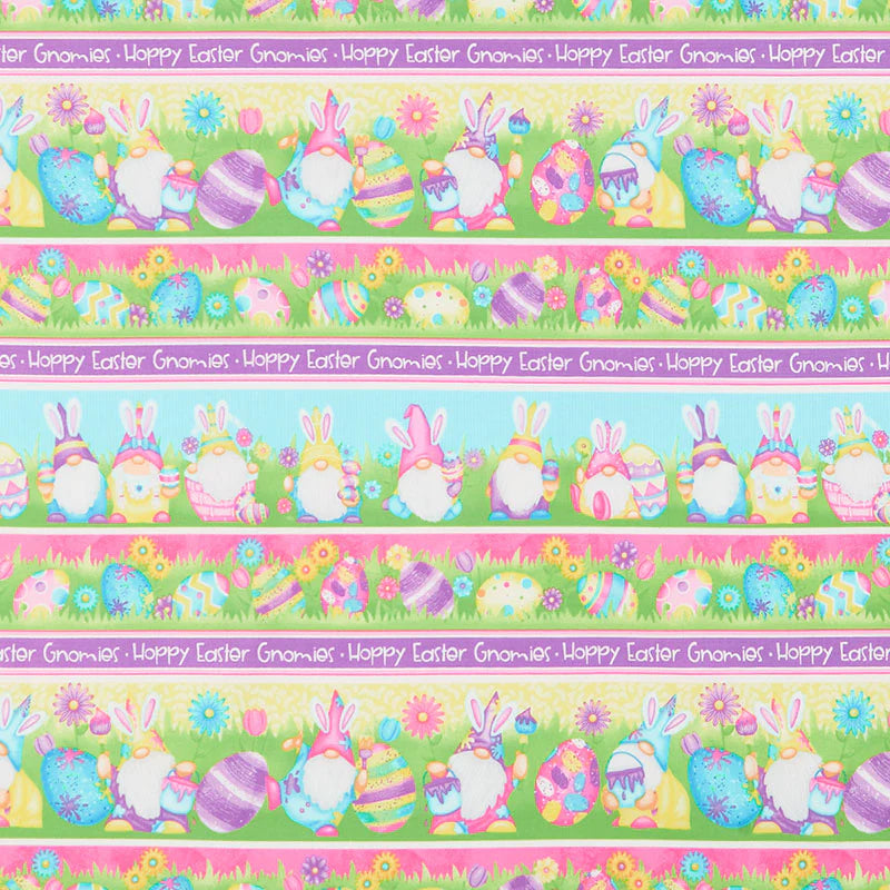 Hoppy Easter Gnomies Novelty Gnomie Stripe Yardage