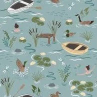 On The Lake A Dip in the Lake Duck Egg Blue Yardage