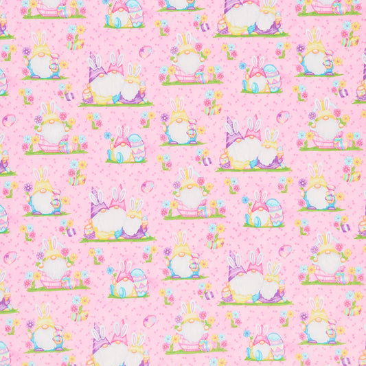Hoppy Easter Gnomies Easter Scenic Pink Yardage