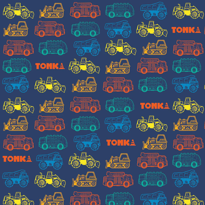 Tonka 3 Outline Trucks Blue Yardage