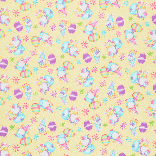 Hoppy Easter Gnomies Paint Splatter and Eggs Yellow Yardage