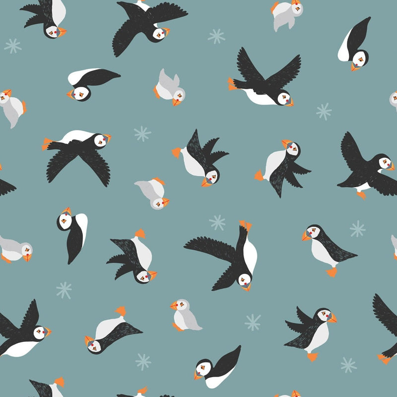 Puffin Bay Puffins Blue Yardage