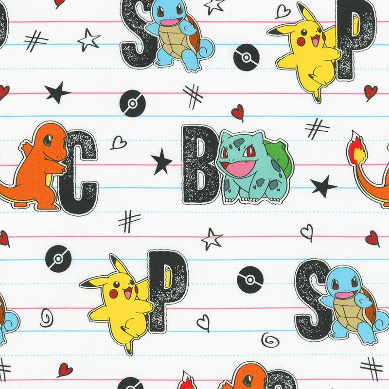 Pokemon Characters and Letters White Yardage