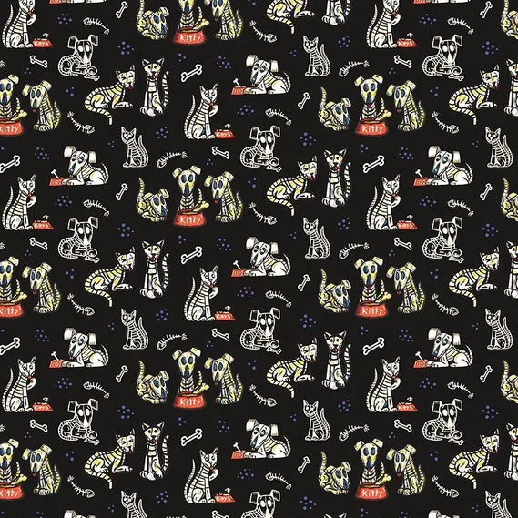 Amor Eterno Cats and Dogs Black Yardage