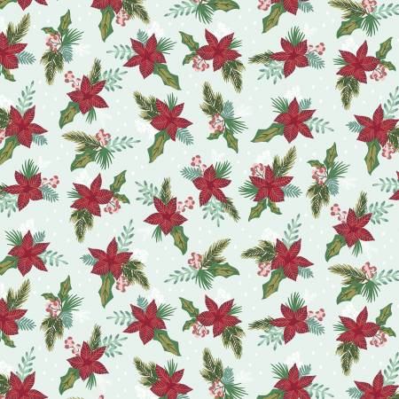 Christmas Village Winter Bloom Mint Yardage