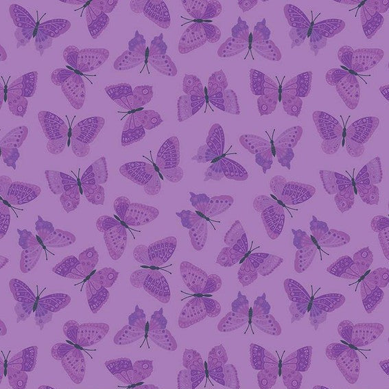 Strength in Lavender Butterflies Violet Yardage