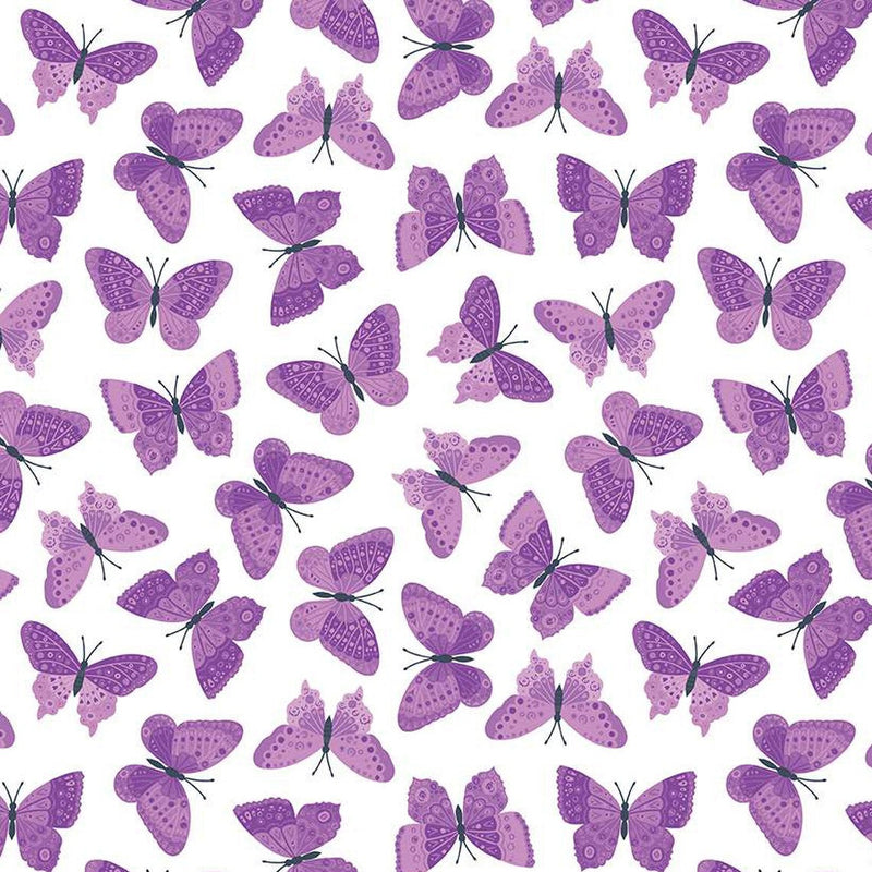 Strength in Lavender Butterflies White Yardage