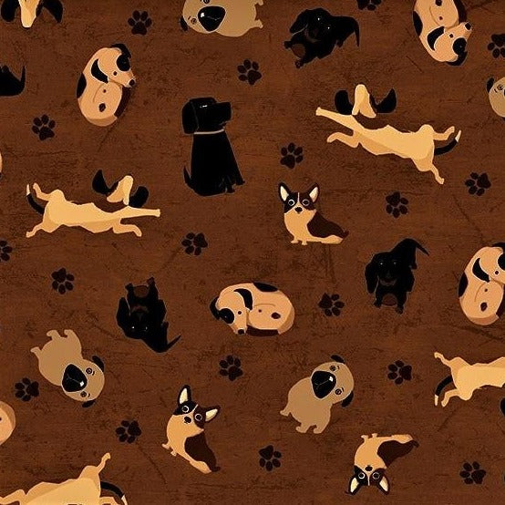 A Dog's Life Tossed Dogs Brown Yardage