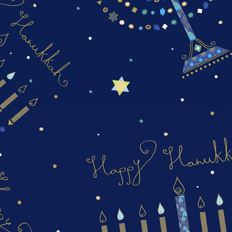 Hanukkah Greetings Menorahs Navy Yardage