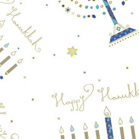Hanukkah Greetings Menorahs White Yardage