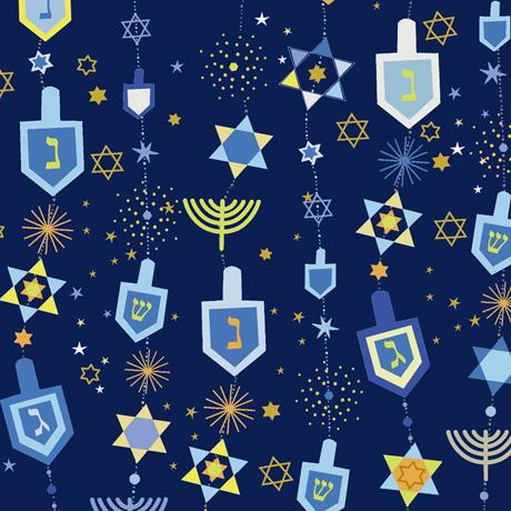 Hanukkah Greetings Motifs Navy QT Fabrics 28358-N