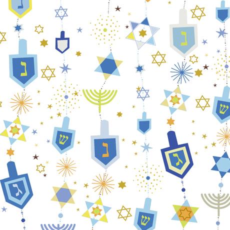 Hanukkah Greetings Motifs White Yardage