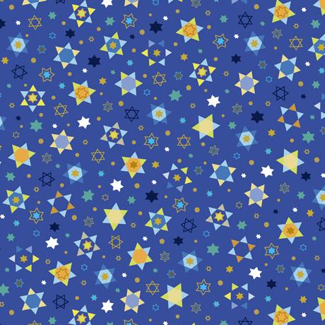Hanukkah Greetings Stars Blue Yardage