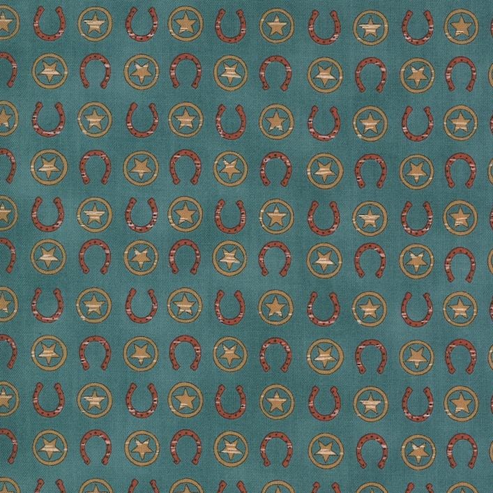 Home On The Range Shoes and Stars Turquoise Yardage