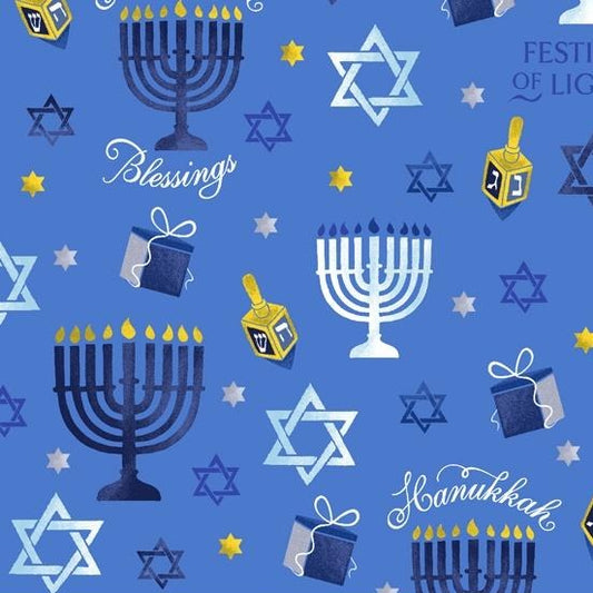 One Of A Kind Hanukkah Blessings Blue Yardage