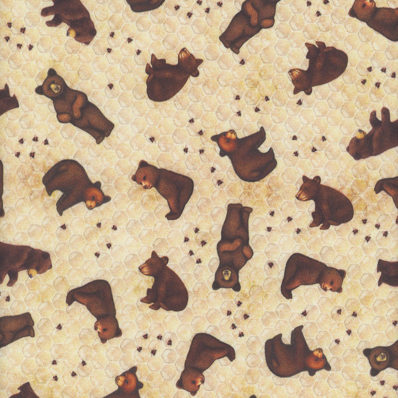 Sweet As Honey Bear and Honeycomb Cream Yardage