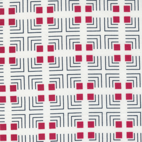 The Lookout Square Lines White Raspberry Yardage