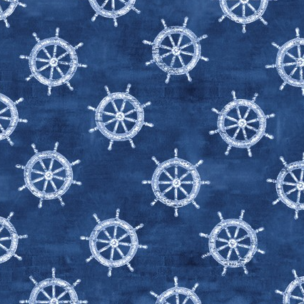 Vitamin Sea Ships Wheel Blue Yardage