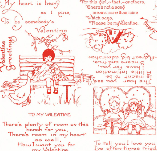 Be Mine Valentine Greetings Red Yardage