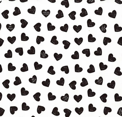 Be Mine Valentine Candy Hearts Black Yardage