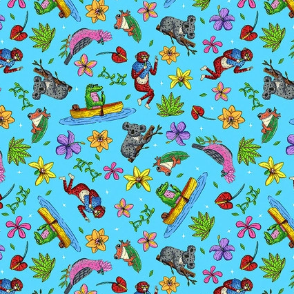 Tropical Jungle Jams Back to Nature Blue Yardage