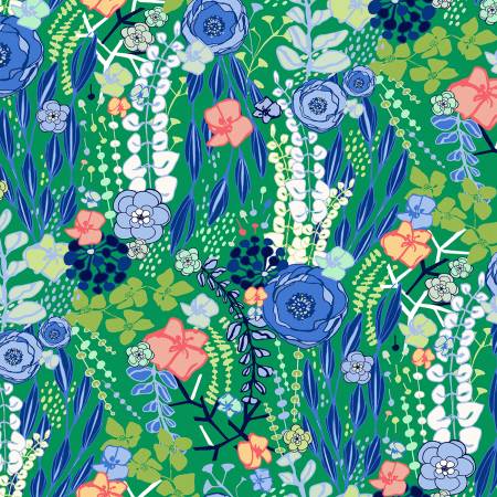 Margot Green Flowing Floral Yardage