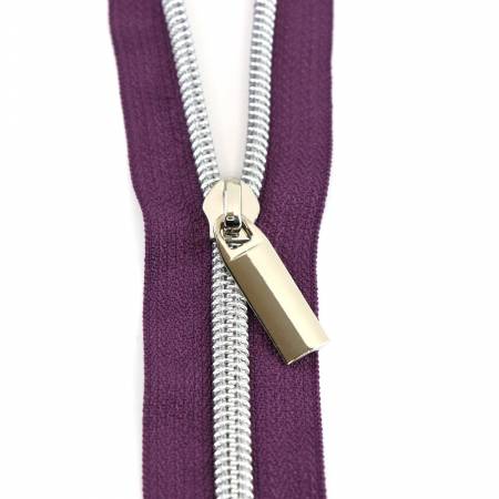 108" Zipper 3 Yards + 9 Pulls Nickel, Purple